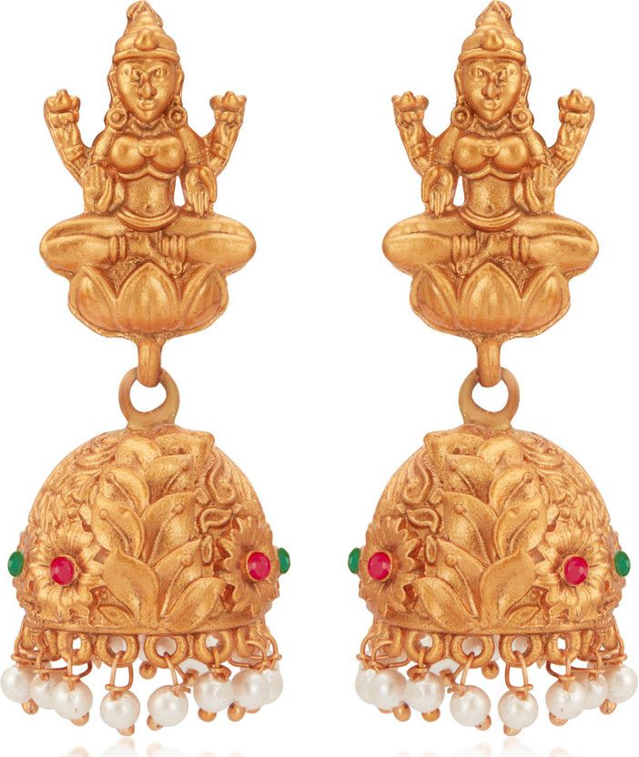 Modish Pearl Gold Plated Temple Jhumki Earring for Women Pearl Alloy Jhumki Earring