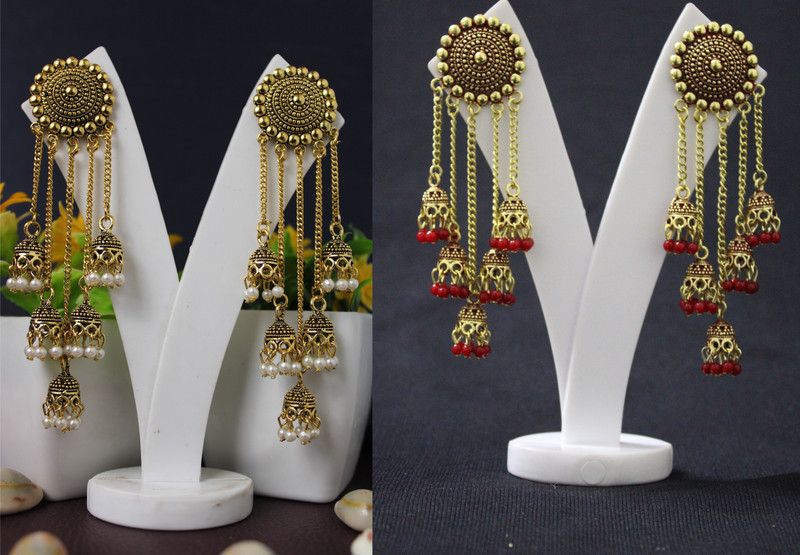 Two Pair combo Stylish Pearl Jhumka for Women (Parrot Green & Light Sky Blue) Alloy Jhumki Earring