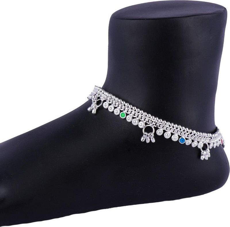 SRRE 9.inch Super Anklets Silver Anklet  (Pack of 2)