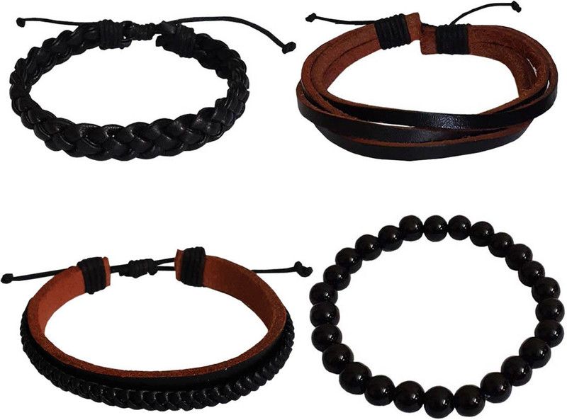 Leather Beads Bracelet Set  (Pack of 4)