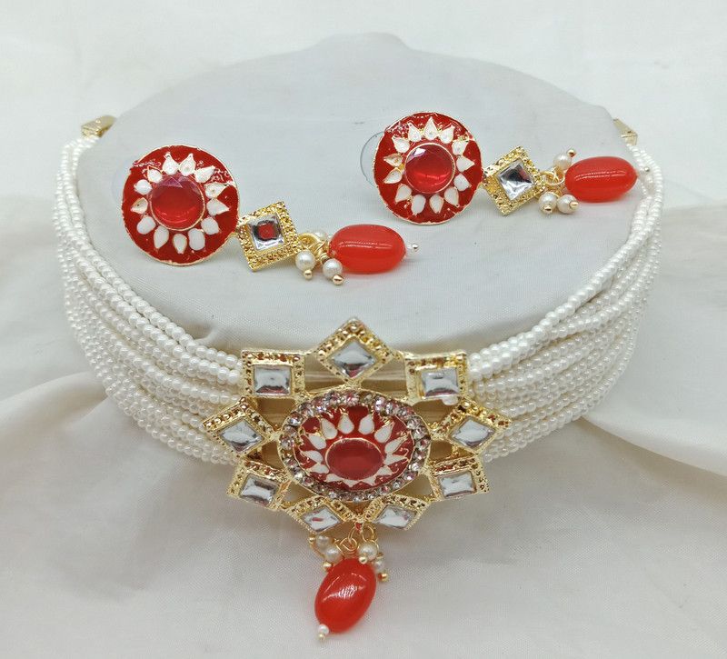 Alloy Jewel Set  (Red, Gold, White)