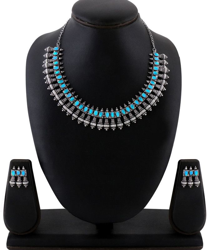 Brass Silver Blue, Silver Jewel Set  (Pack of 1)