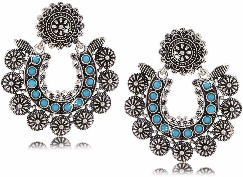 Turquoise Touch Stylish German Oxidized Silver Traditional Chandbali Earrings Brass Chandbali Earring