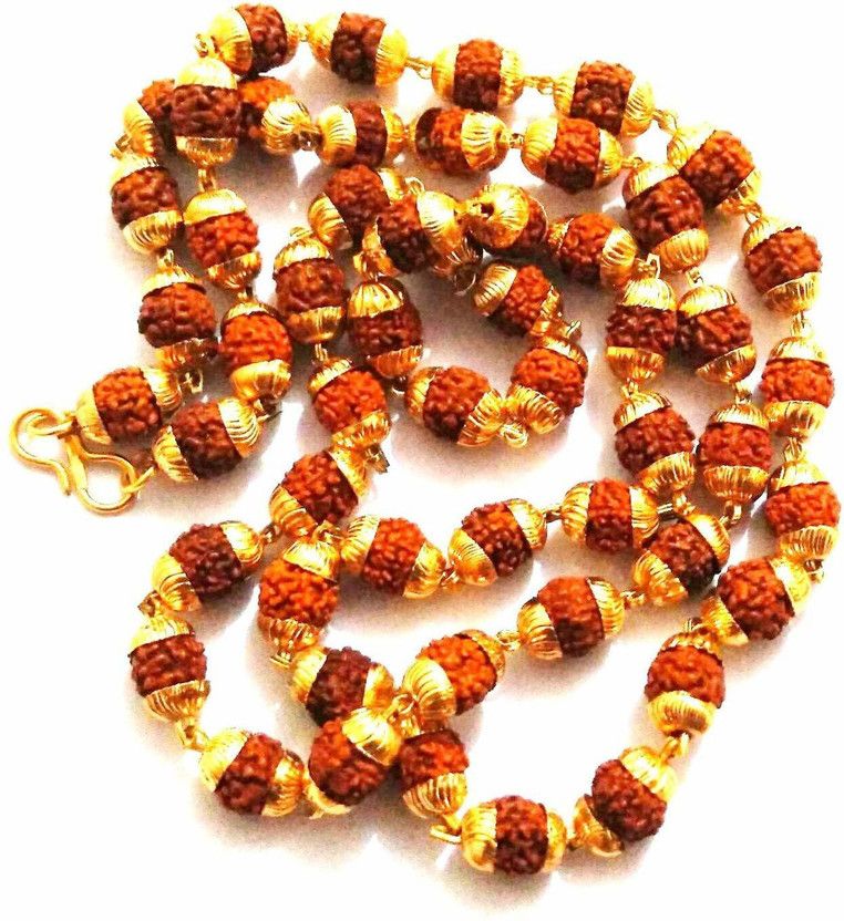 5 Face Rudraksha Mala With Golden Cap, 5 Mukhi Mala in Golden Cap Jaap Mala Gold-plated Plated Alloy Necklace