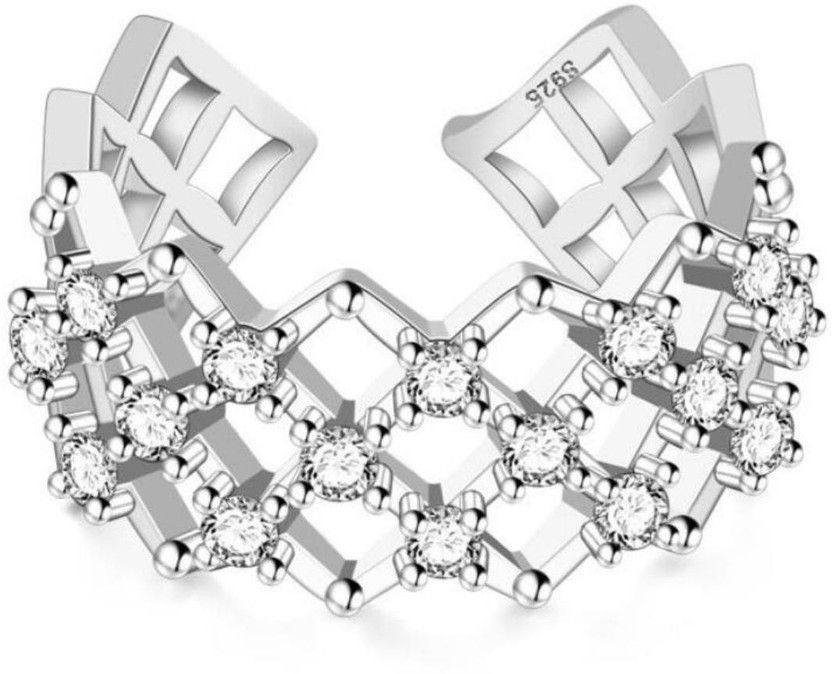 Queen Bride Wedding Adjustable Silver Ring For Women & Girls Stainless Steel Swarovski Crystal Sterling Silver Plated Ring