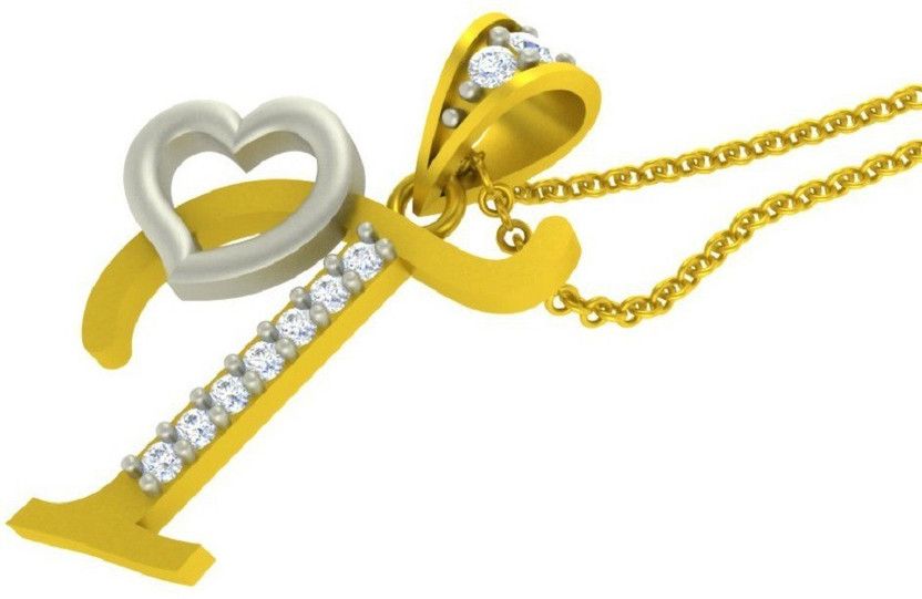 Heart Collection Valentine Collection Alphabet Letter "T" With Heart With Chain Gold-plated Cubic Zirconia Brass Pendant