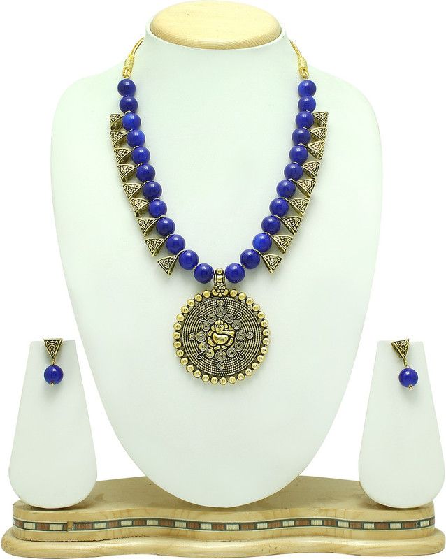 Zinc, Alloy Rhodium Blue, Gold Jewel Set  (Pack of 1)