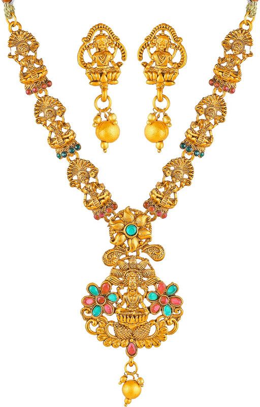 Brass, Copper Gold-plated Pink, Green Jewel Set  (Pack of 1)