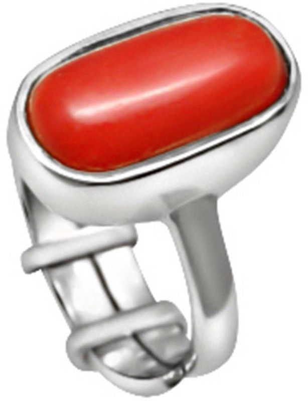 Silver Natural and GJSPC Certified 5.25 Ratti Moonga(Coral) Astrological Stone Coral Silver Plated Ring