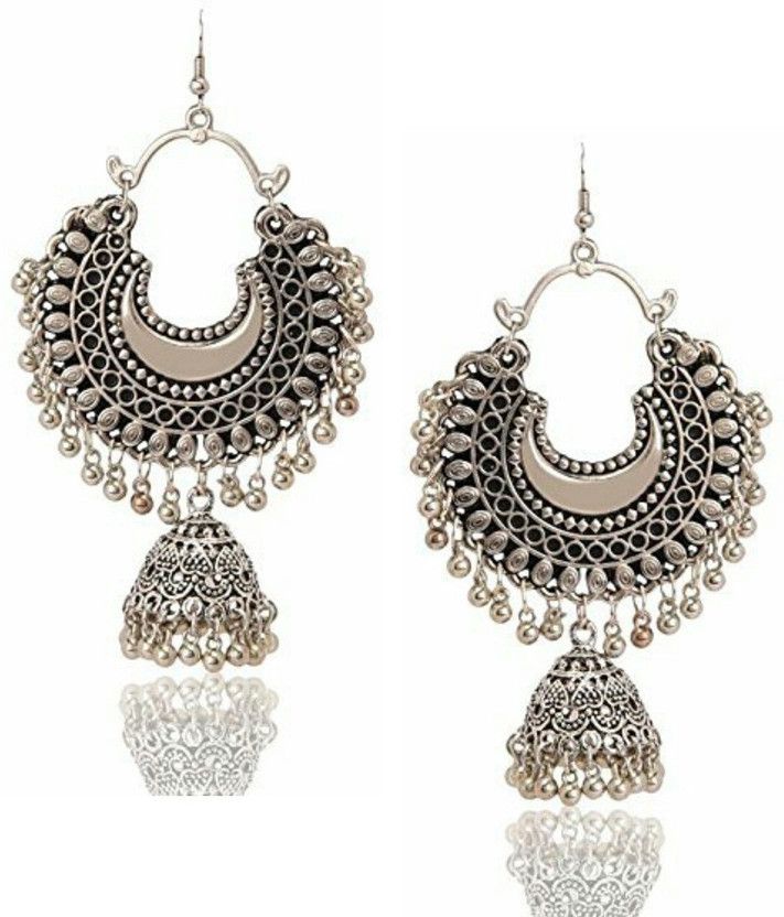 Urbanela German Silver Turkish Style Beaded Chandbali Earrings for Women and Girls German Silver Chandbali Earring