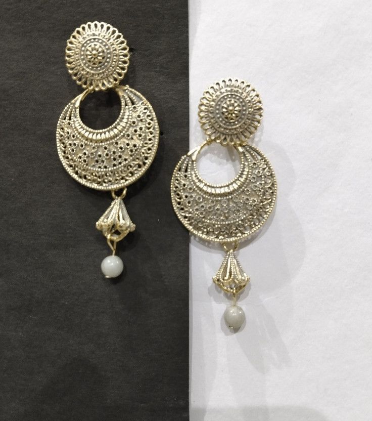 Drops & Danglers Earring Set Jhumki Earring Pearl Alloy Chandbali Earring