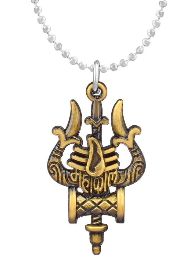 Antique Plated Lord Shiva Symbol Trishul with Tilak mahakaal pendant Locket Gold-plated Alloy Pendant