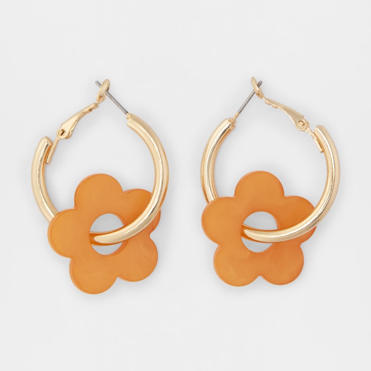 Flower Hoop Earrings - Peach and Gold Look
