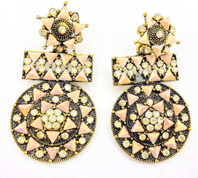 Stylish stone embedded earrings (peach) for women and girls. Alloy Stud Earring