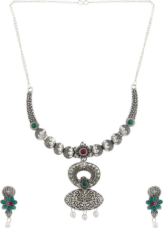 Silver Silver Green, Maroon Jewel Set  (Pack of 1)