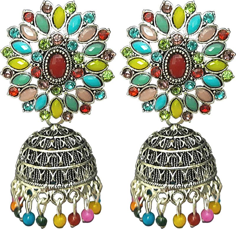 Ethnic wear multicolor Jhumki Coral Brass, Metal, Stone Jhumki Earring