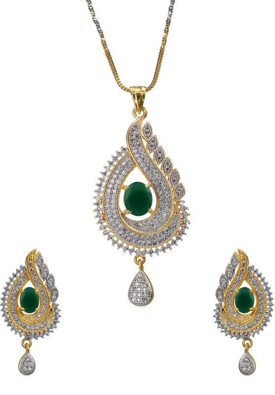 Brass, Silver Gold-plated, Rhodium Green, Gold, Silver Jewel Set  (Pack of 1)