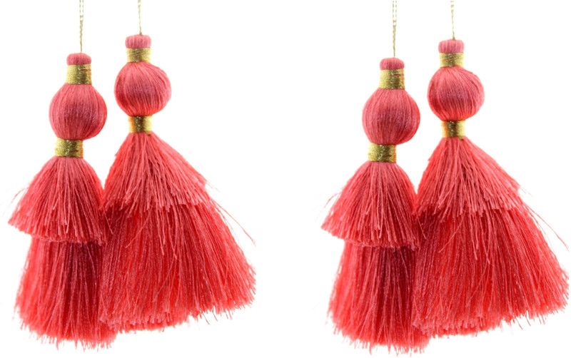 Fashionhaat Gajari Thread Tassel Tassel Latkan Dome Shape with Double Layered Cut, Suitable For suit Kurtis Gown Saree Blouse Dupatta Lehenga Set of 2 Pairs(Red) Brooch  (Red)