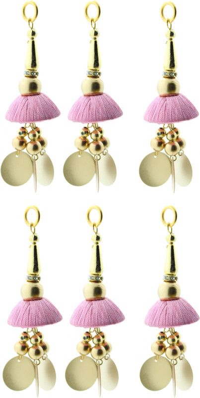 Fashionhaat Trendy & Ethnic Women's Baby Pink Silk Thread Ethnic Work Dome shaped Hanging Latkan for Saree Blouse Dupatta Lehenga Set of 3 Pairs (Baby Pink & Golden) Brooch  (Pink)