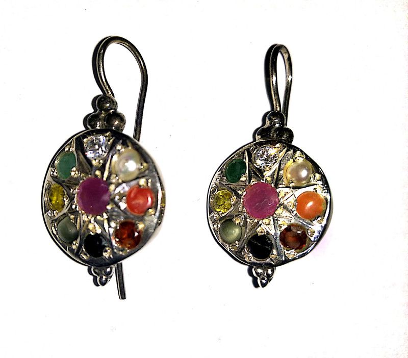 925 PURE SILVER EARRINGS STUDDED WITH NINE GEMSTONE FOR GIRLS WOMEN DAILY PARTY CASUAL WEAR Silver Stud Earring