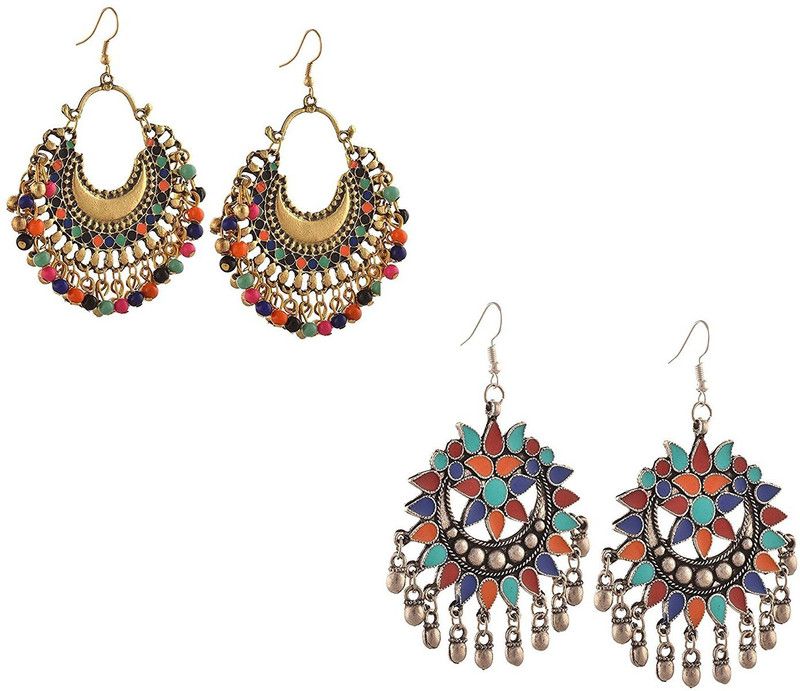 Beautiful multi Colour Combo Oxidized Afghani Earrings for Women and Girls Alloy Drops & Danglers