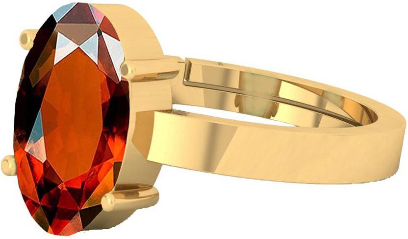 10.25 Ratti Natural Hessonite Gomed Stone Panchdhatu Ring Brass Garnet Rhodium Plated Ring