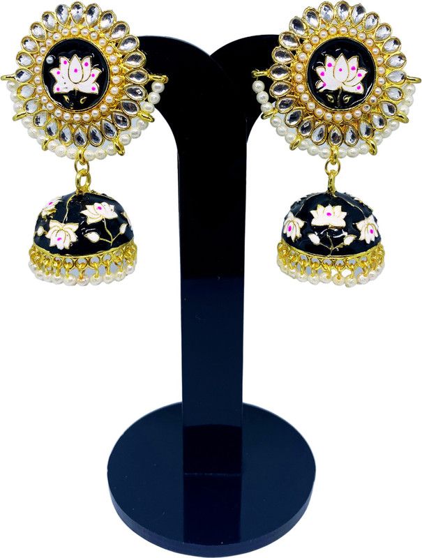 Traditional Wedding Bridal Party wear Meenakari Kundan Studded Jhumki/Jhumka Earrings for Women and Girls Copper Jhumki Earring Alloy Jhumki Earring