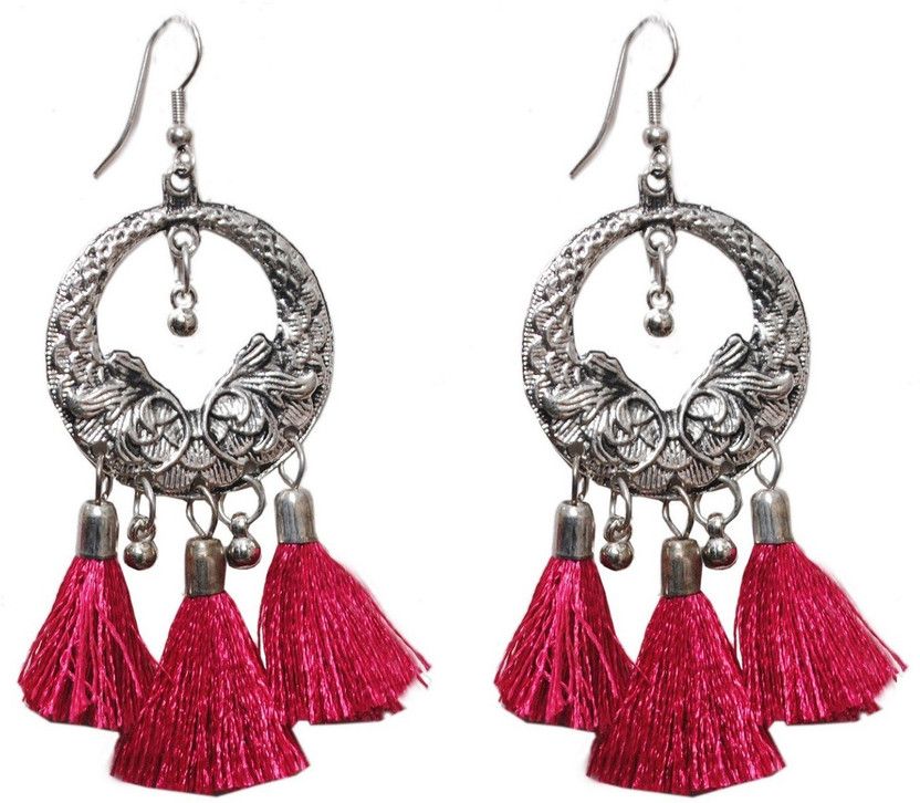 Antique Hollow Hoop With Pink Tassels Alloy Tassel Earring