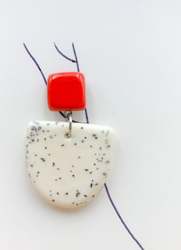 bold red & white speckle Terracotta Drops & Danglers, Stud Earring
