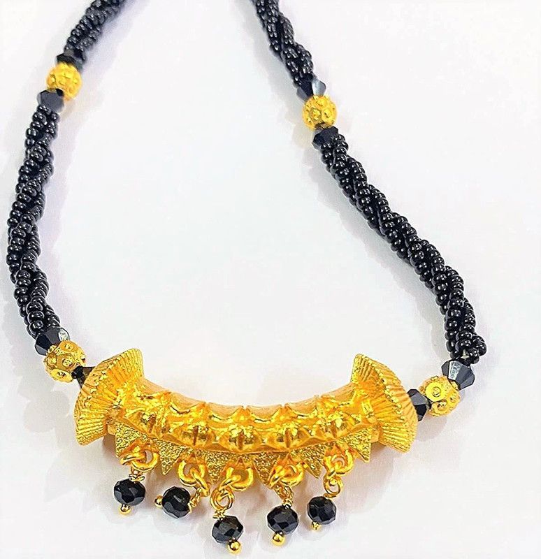 PahadiI Timaniya With Black 12 Inch Chain Gold Plated Brass Necklace Set