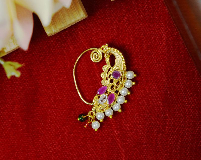 SHI Jewellery Pearl Gold-plated Plated Mother of Pearl Nose Ring