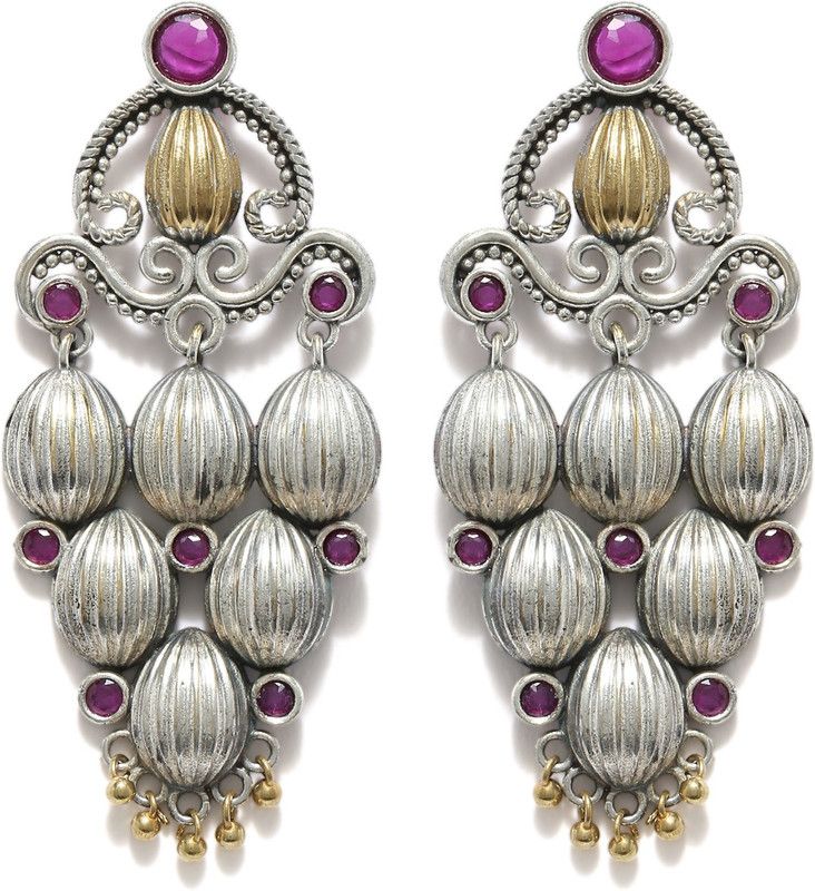 Fabstreet Green Stone Brass Mughal Earrings Brass Drops & Danglers