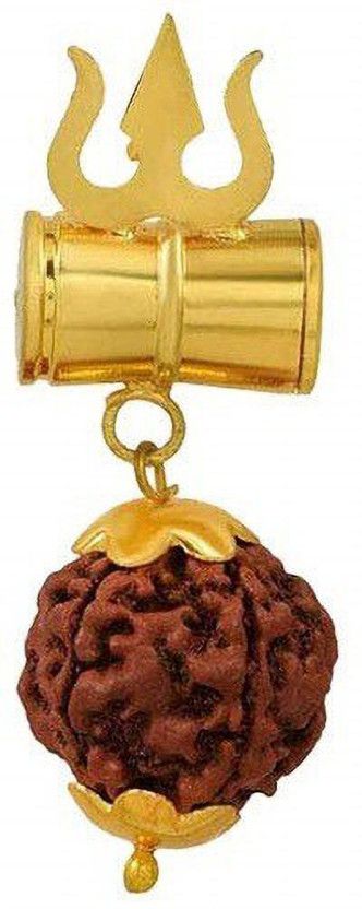 Unisex Metal Fancy & Stylish Brown Beads Rudraksha Kavach Solid Gold Plated Mahadev Bolenath Mahakal Lord Shiva Om Trishul with Damru Religious Spiritual Gold-plated Stainless Steel