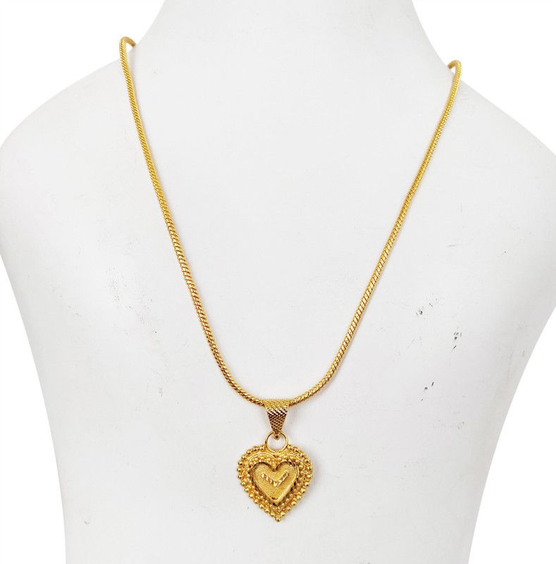 Latest Gold Plated Excellent Quality Heart Shape Antique Royal Shape Micro Polish Pendant (22-24 Inch) For Girls And Women Gold-plated Alloy, Brass Pendant