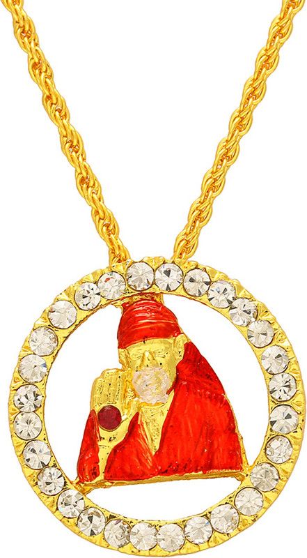 Gold plated CZ studded Red Robe Sai Baba chain pendant necklace 24K Yellow Gold Cubic Zirconia Brass Pendant Gold-plated Cubic Zirconia Brass Pendant
