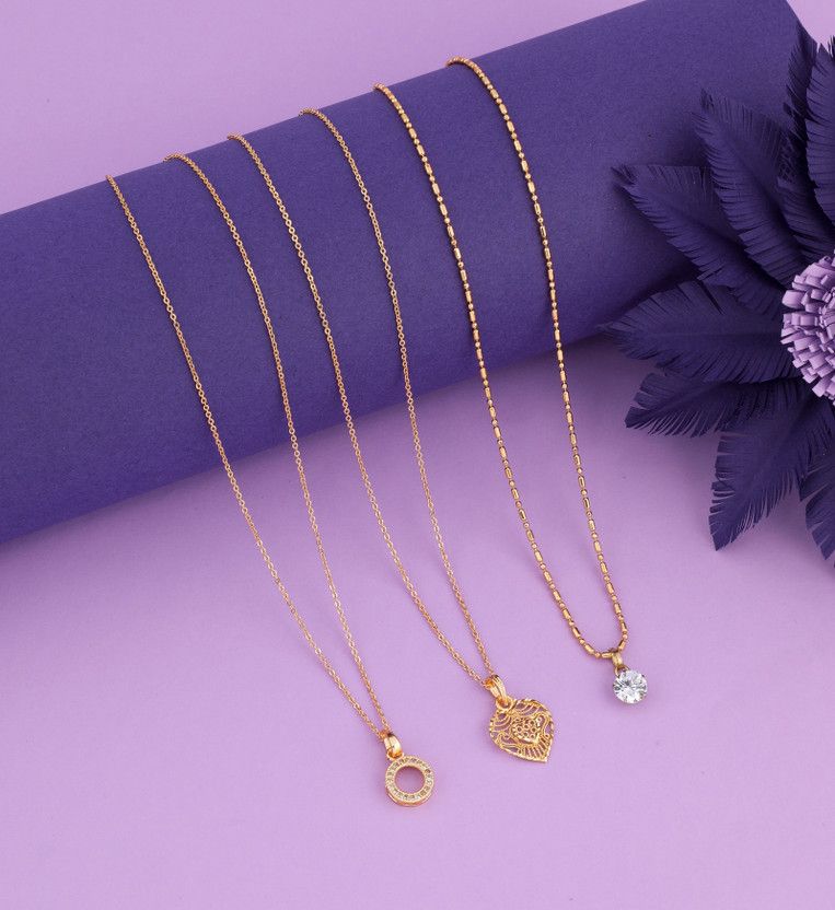Combo of 3 Pcs 18 inch short pendant necklace chain with SURPRISE GIFT for girls Cubic Zirconia Gold-plated Plated Alloy Necklace