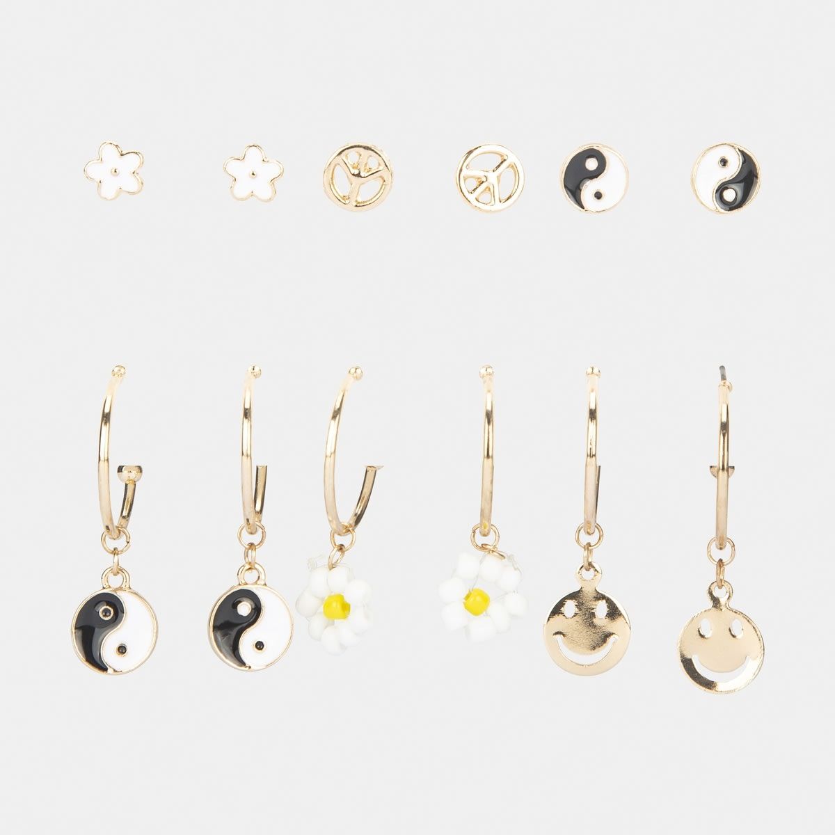 6 Pack 90's Multipack Earrings - Gold Look