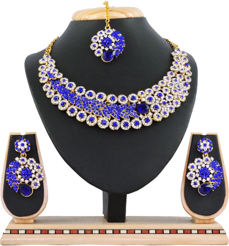 Alloy Gold-plated Blue Jewel Set  (Pack of 1)