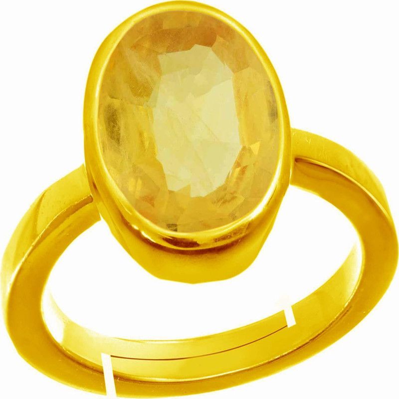 7.25 Carat Certified Unheated Untreatet A+ Quality Natural Original Gold Platted Yellow Sapphire Pukhraj Gemstone Adjustable Ring Metal Sapphire Gold Plated Ring