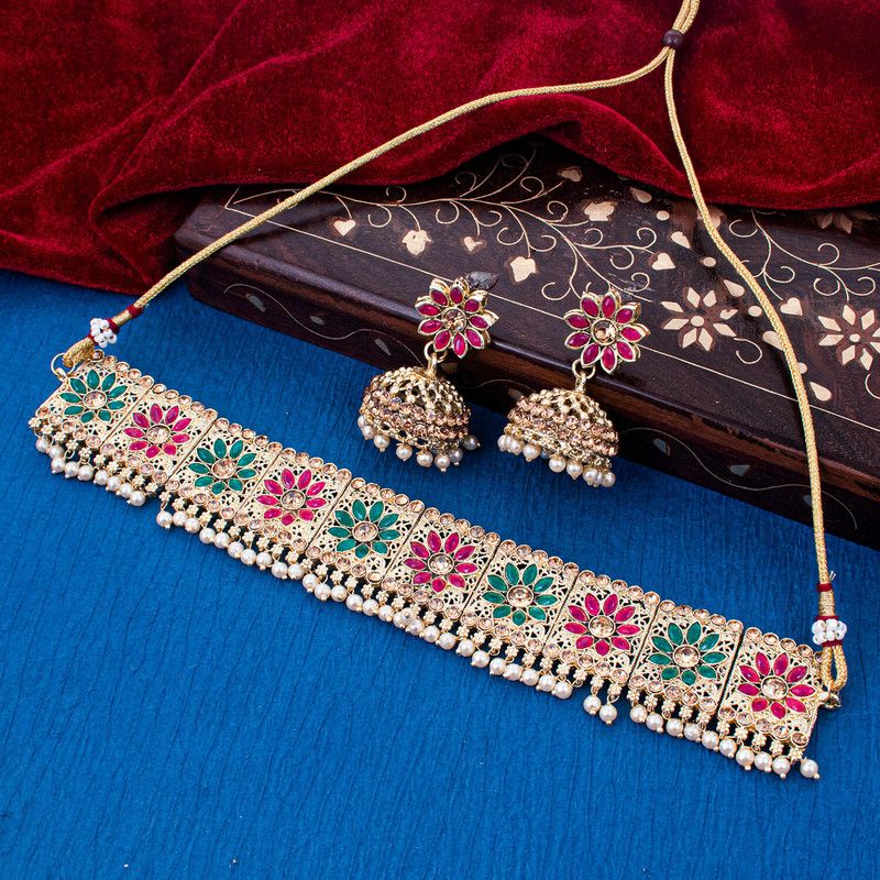 Alloy Jewel Set  (Pink, Gold)