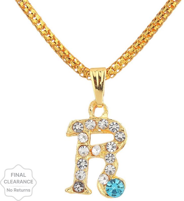 Unisex Alphabet R Premium Golden Locket For Boys Girls Men & Women. (Pack Of-1) Gold-plated Crystal Bone Locket