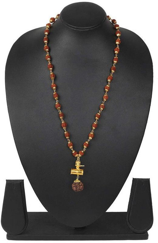 Religious Jewellery Loard shivling Locket With Puchmukhi Rudraksha Mala Beads Brass, Wood Pendant Set - MK302 Gold-plated Brass Pendant