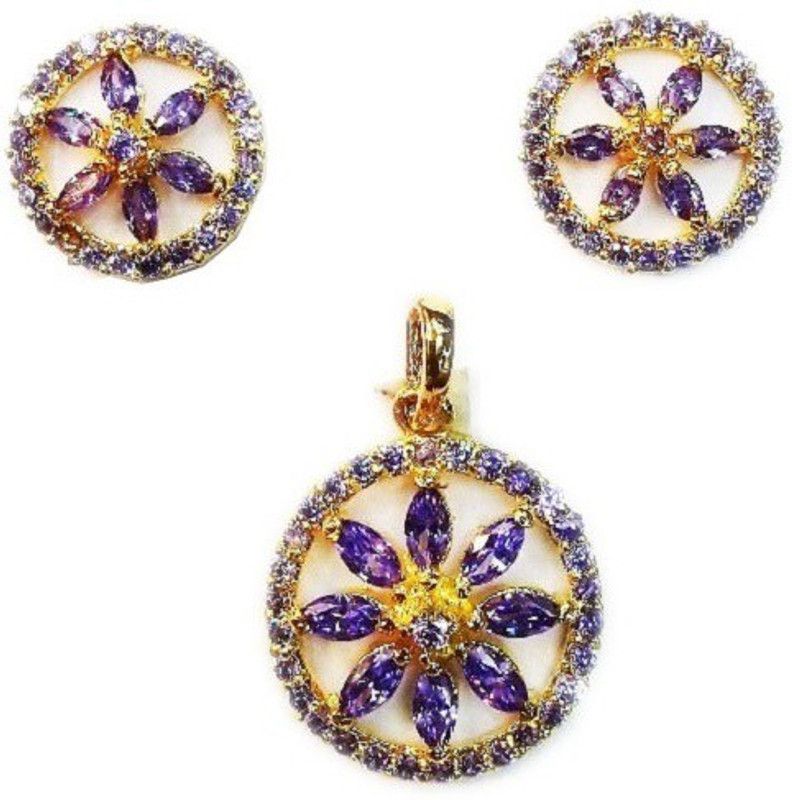 Stone Gold-plated Purple, White Jewel Set  (Pack of 1)