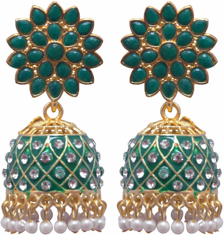 Antique Afghani Ethnic Enamel Gold Oxidized Dangle Jhumkas Jhumki Earrings Alloy Chandbali Earring, Hoop Earring, Earring Set