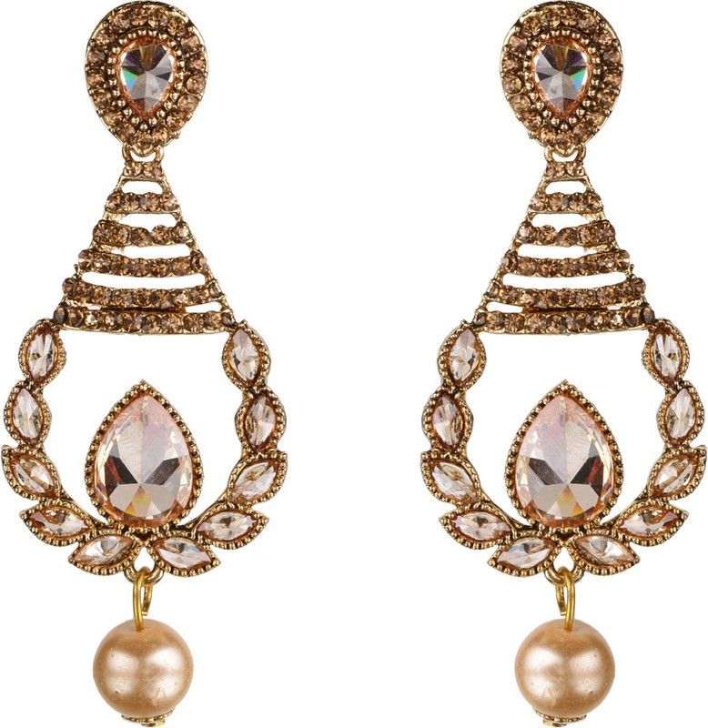 Dazzling Flower Design Lct Stone Dangle Earring For Women Pearl Alloy Drops & Danglers