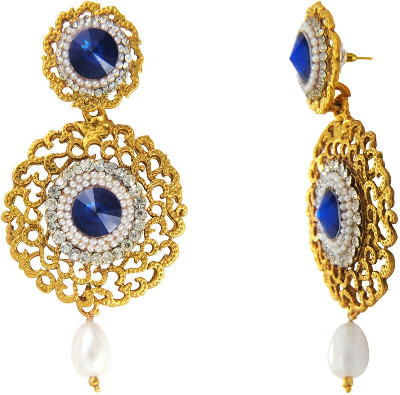 Blue Round Royal Pearl, Crystal Alloy Chandbali Earring