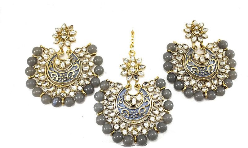Metal, Copper, Alloy Gold-plated White, Grey Jewel Set  (Pack of 1)