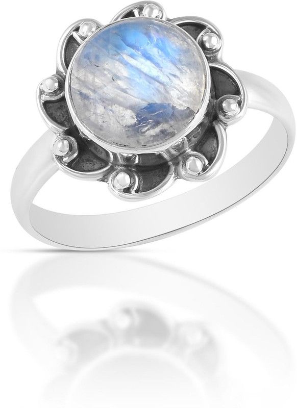 Blue Flashy Rainbow Moonstone 925 Sterling Silver Vintage Ring For Women & Girls Silver Moonstone Silver Plated Ring