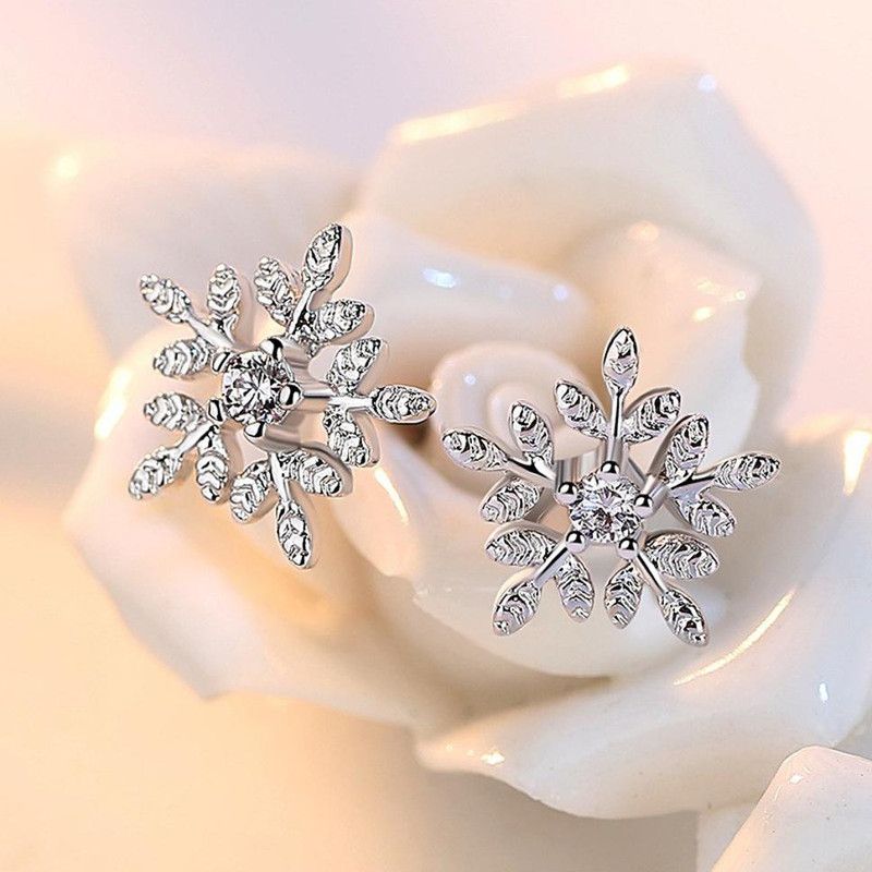 Cute Flower Zircon Sterling Silver Plated Earrings For Women & Girls Swarovski Crystal Sterling Silver Stud Earring