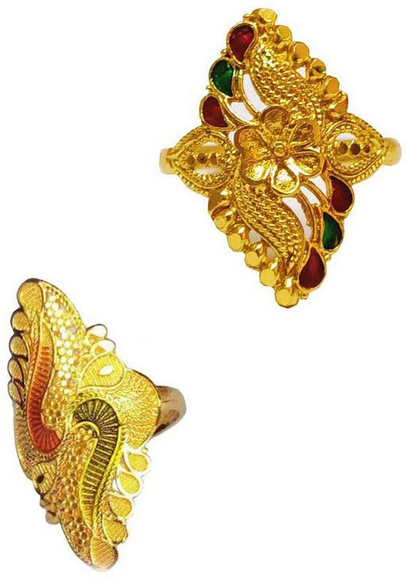 HK Ring bb-40 Metal Onyx Gold Plated Ring Set